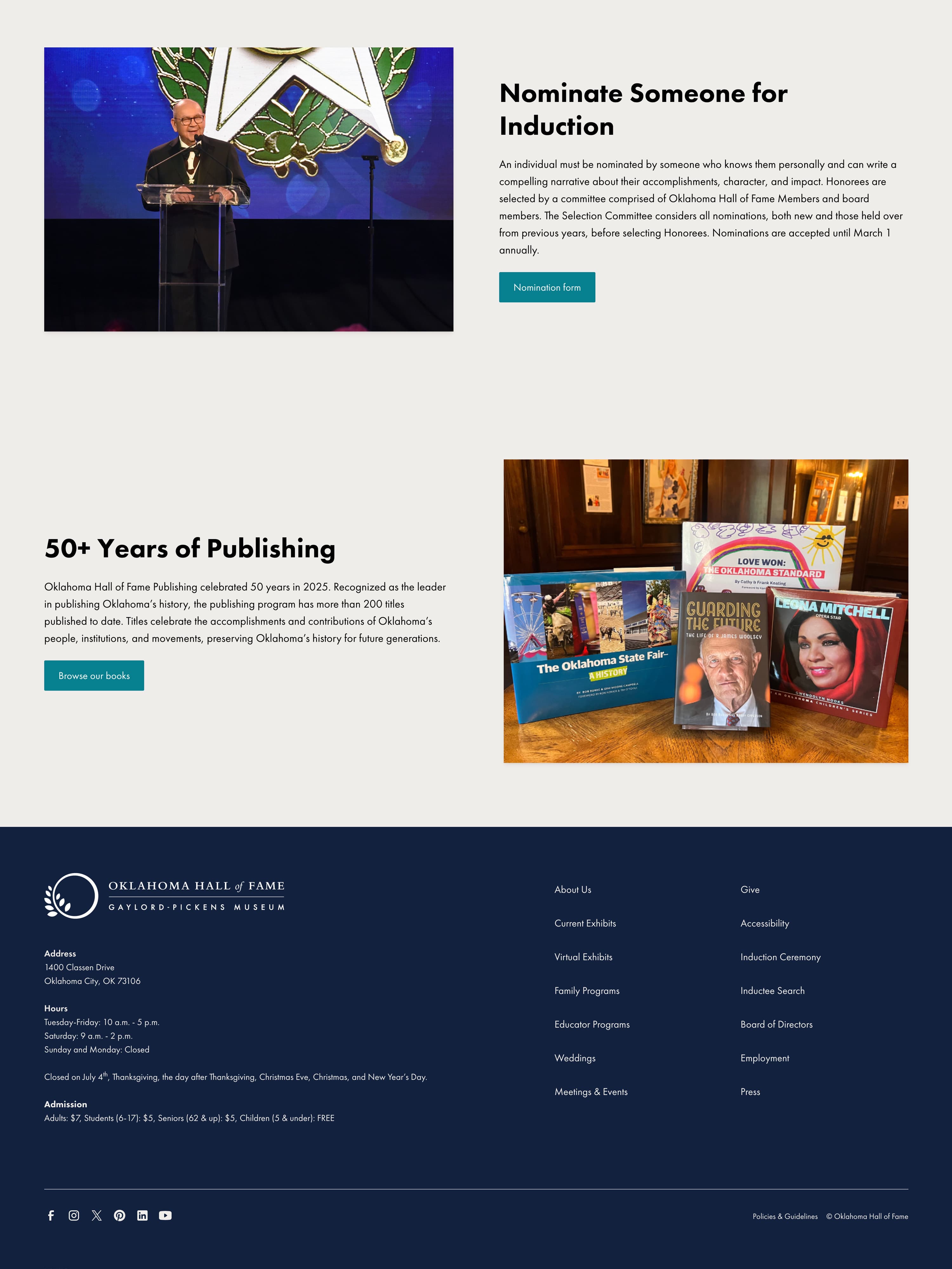 Oklahoma Hall of Fame homepage detail