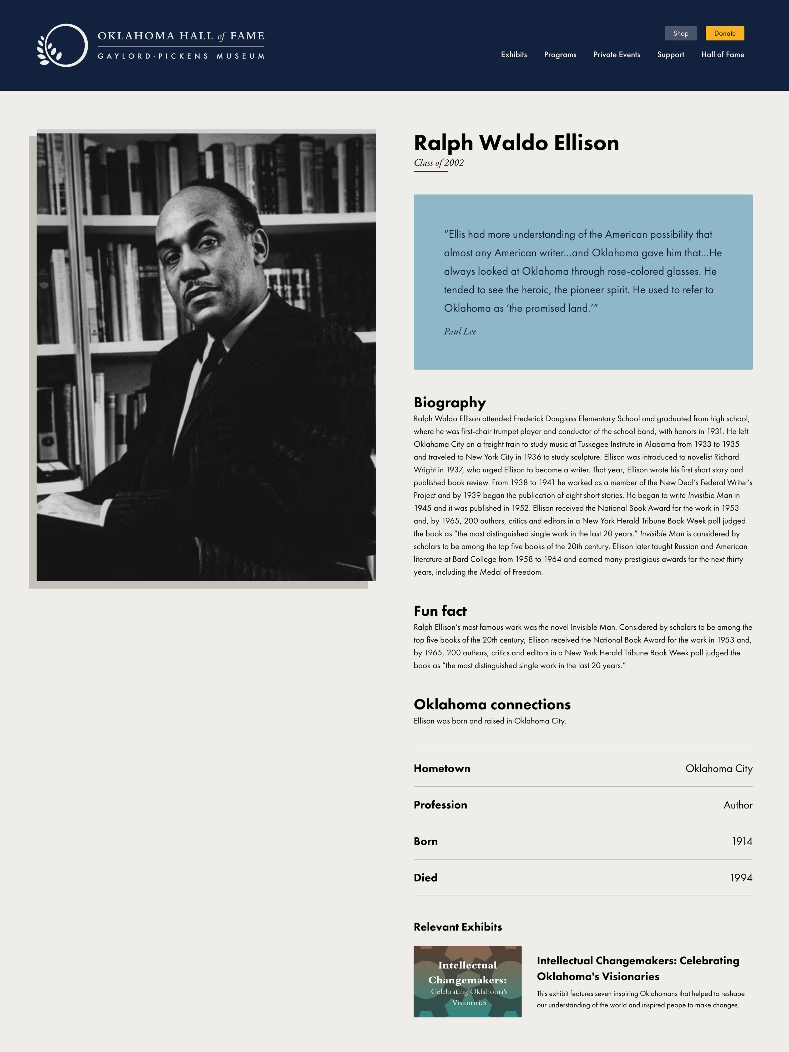 Oklahoma Hall of Fame member detail page