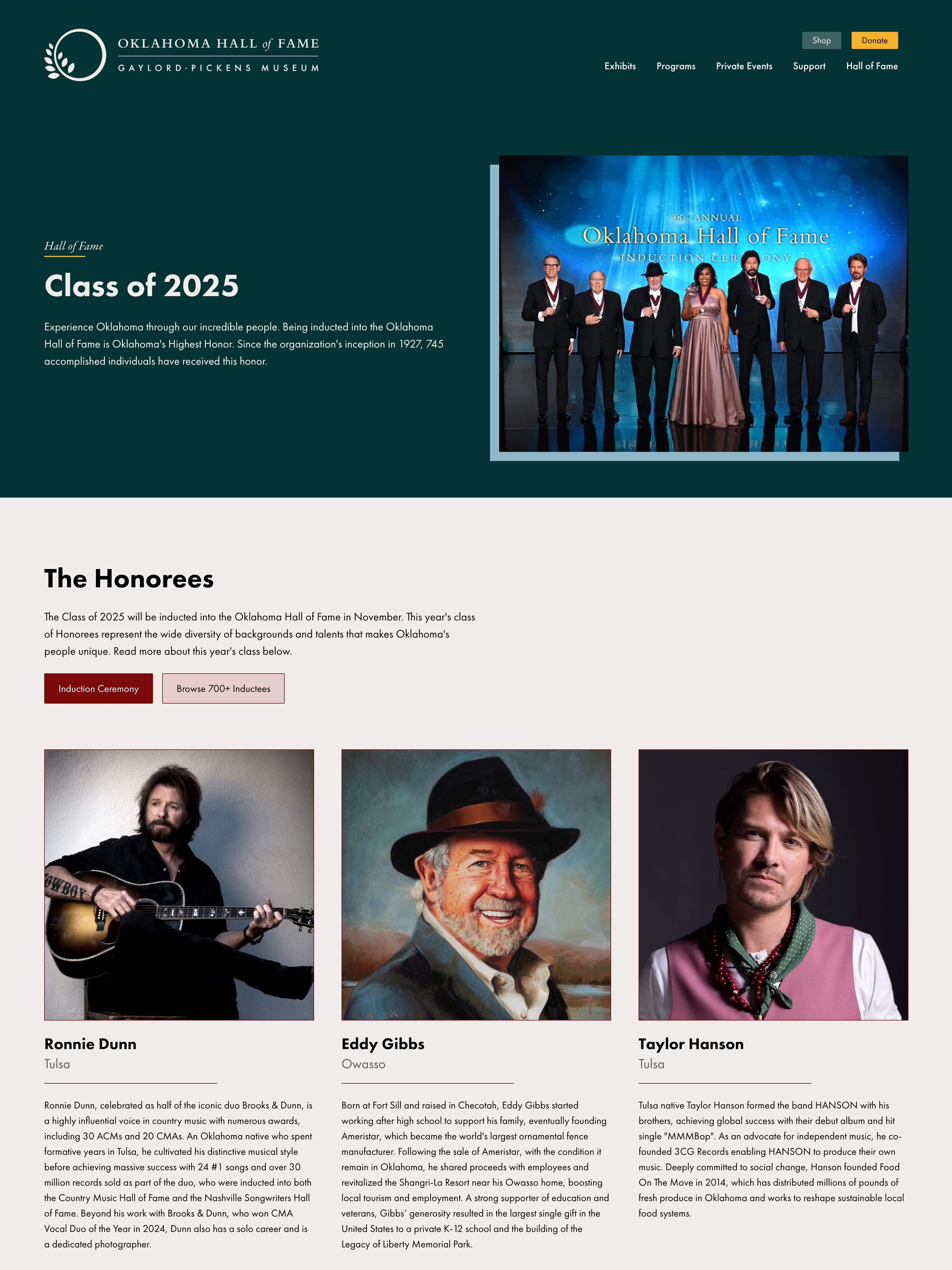 Oklahoma Hall of Fame current class page